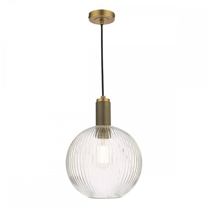 Dar NIK0140-E02 Nikolas Pendant Natural Solid Brass Ribbed Round Glass