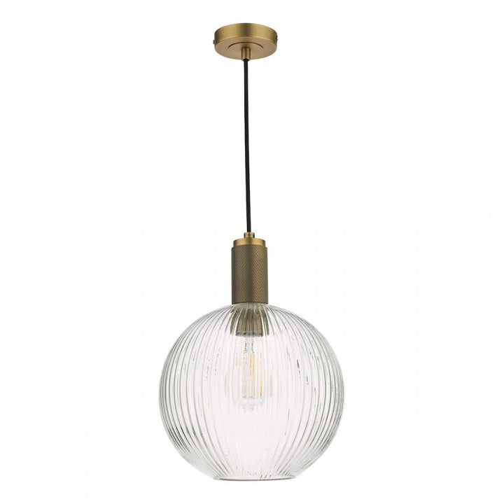Dar NIK0140-E02 Nikolas Pendant Natural Solid Brass Ribbed Round Glass