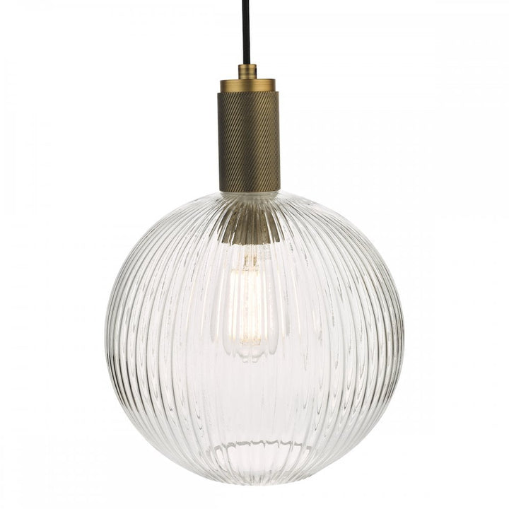 Dar NIK0140-E02 Nikolas Pendant Natural Solid Brass Ribbed Round Glass