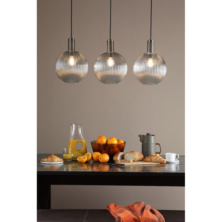 Dar NIK0140-E02 Nikolas Pendant Natural Solid Brass Ribbed Round Glass