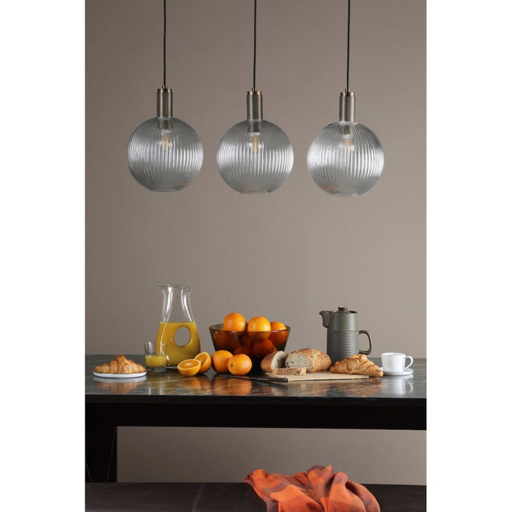 Dar NIK0140-E02 Nikolas Pendant Natural Solid Brass Ribbed Round Glass