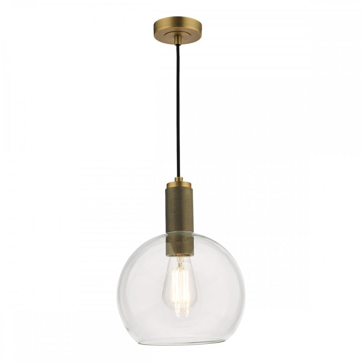 Dar NIK0140-E03 Nikolas Pendant Natural Solid Brass Round Clear Glass