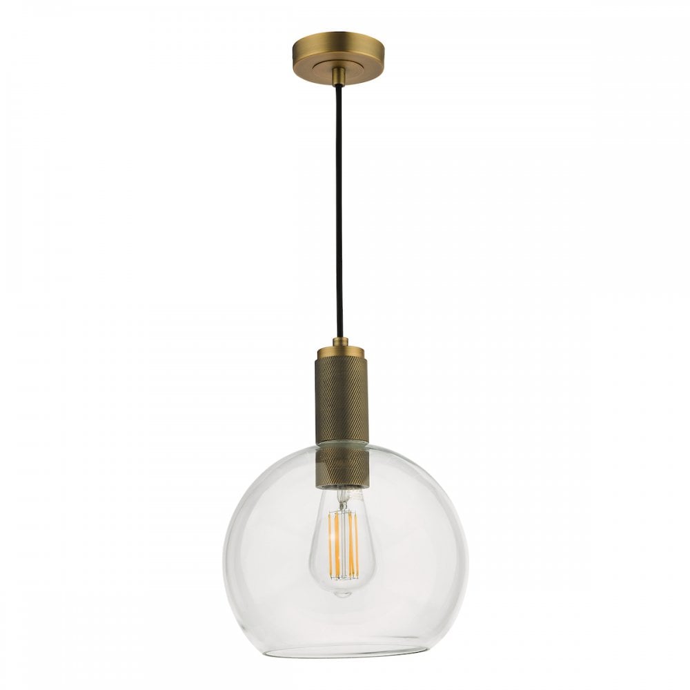 Dar NIK0140-E03 Nikolas Pendant Natural Solid Brass Round Clear Glass