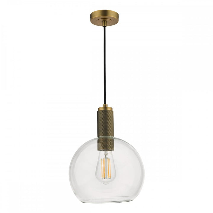 Dar NIK0140-E03 Nikolas Pendant Natural Solid Brass Round Clear Glass