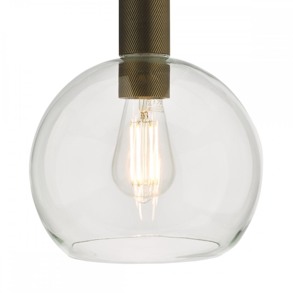 Dar NIK0140-E03 Nikolas Pendant Natural Solid Brass Round Clear Glass