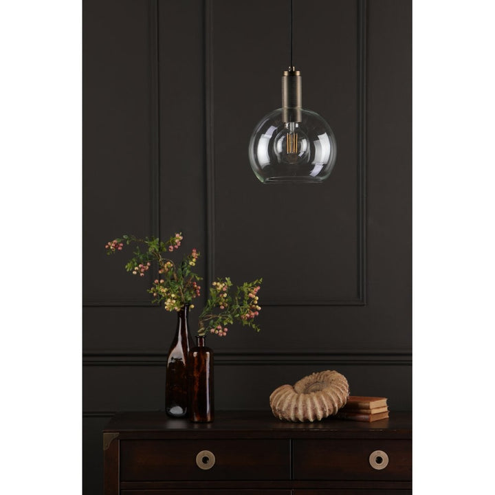 Dar NIK0140-E03 Nikolas Pendant Natural Solid Brass Round Clear Glass