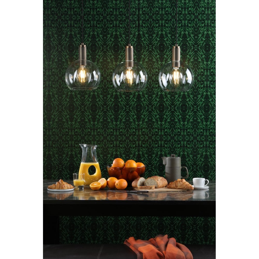 Dar NIK0140-E03 Nikolas Pendant Natural Solid Brass Round Clear Glass