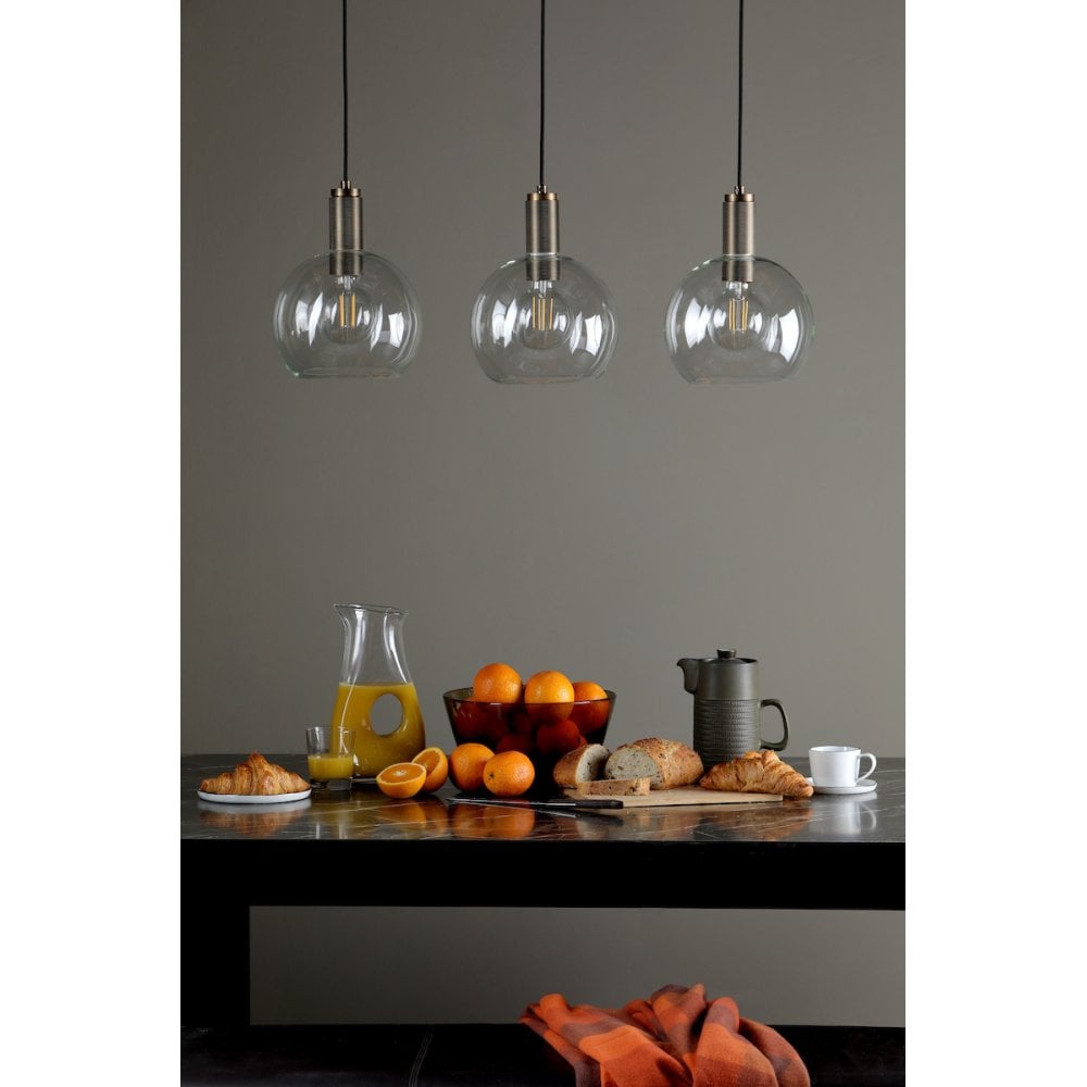 Dar NIK0140-E03 Nikolas Pendant Natural Solid Brass Round Clear Glass