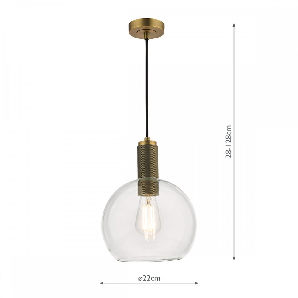 Dar NIK0140-E03 Nikolas Pendant Natural Solid Brass Round Clear Glass