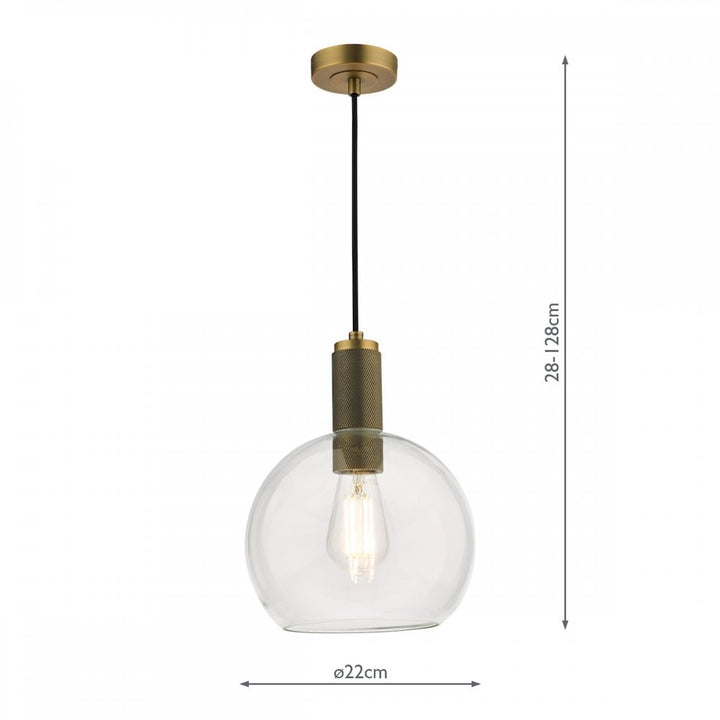 Dar NIK0140-E03 Nikolas Pendant Natural Solid Brass Round Clear Glass