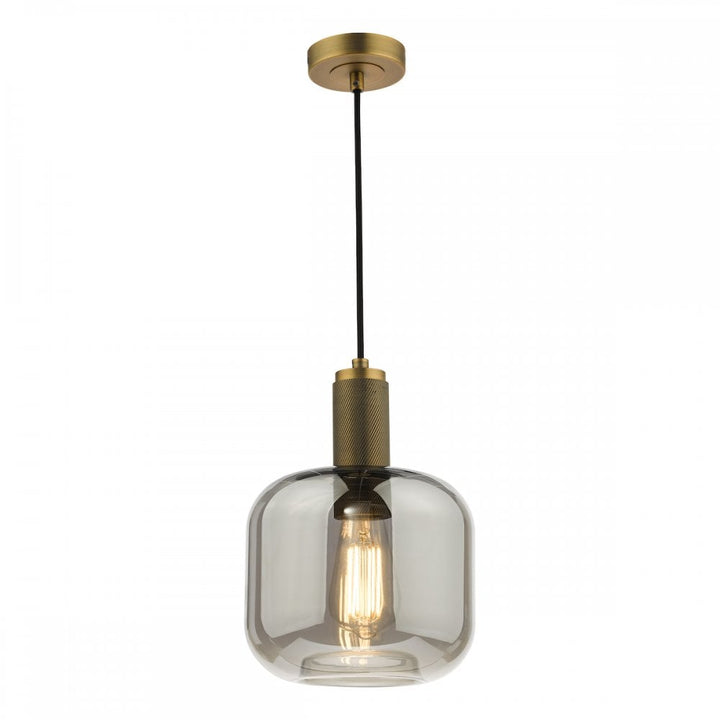 Dar NIK0140-E05 Nikolas Pendant Natural Solid Brass Smoked Glass