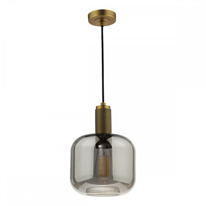 Dar NIK0140-E05 Nikolas Pendant Natural Solid Brass Smoked Glass