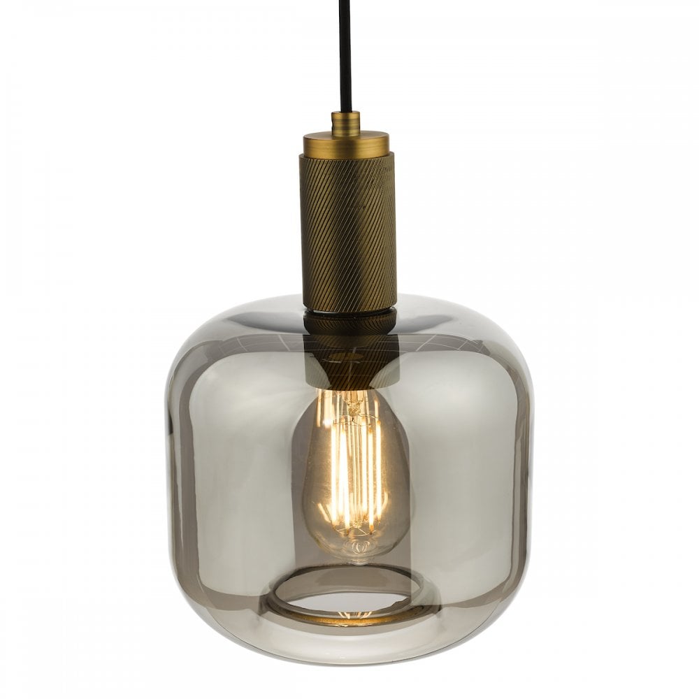 Dar NIK0140-E05 Nikolas Pendant Natural Solid Brass Smoked Glass