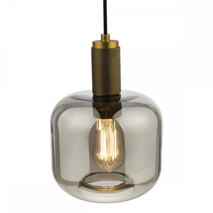 Dar NIK0140-E05 Nikolas Pendant Natural Solid Brass Smoked Glass