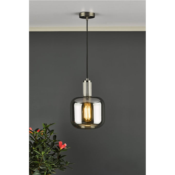 Dar NIK0140-E05 Nikolas Pendant Natural Solid Brass Smoked Glass