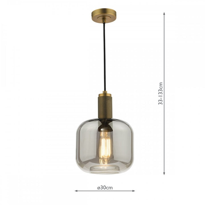 Dar NIK0140-E05 Nikolas Pendant Natural Solid Brass Smoked Glass