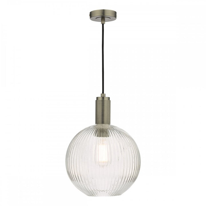 Dar NIK0167-E02 Nikolas Pendant Antique Chrome Ribbed Round Glass