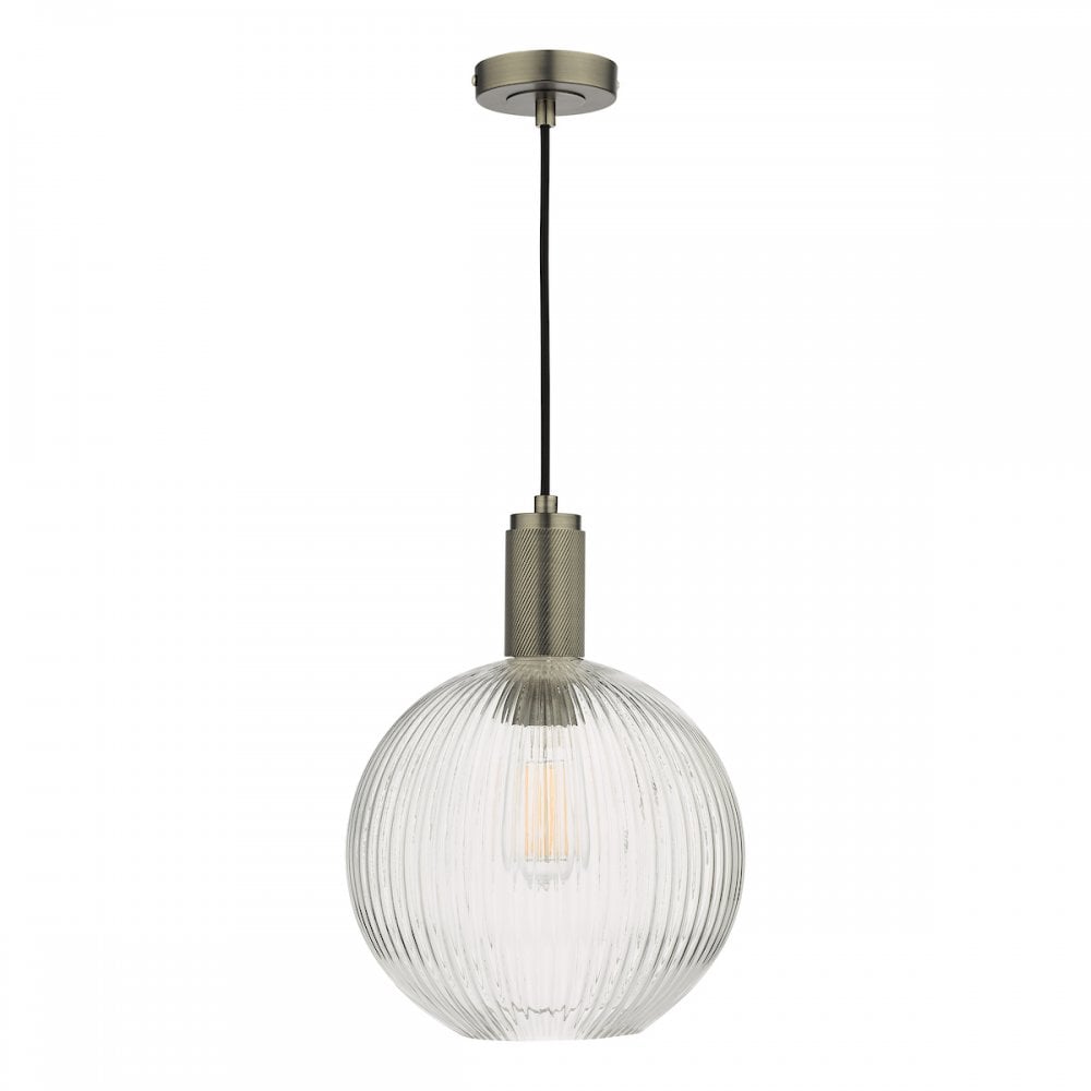 Dar NIK0167-E02 Nikolas Pendant Antique Chrome Ribbed Round Glass