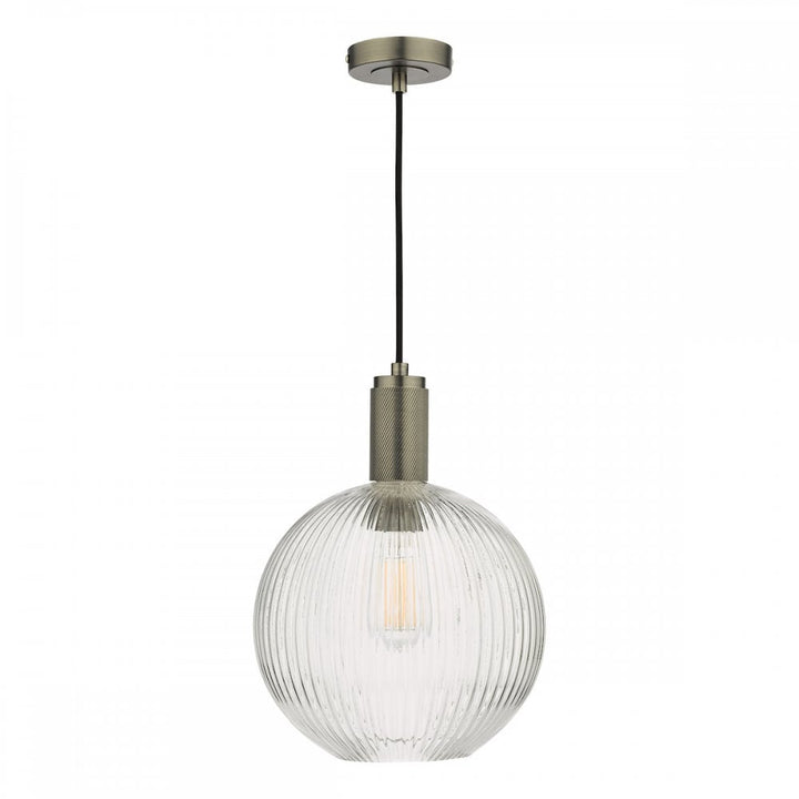 Dar NIK0167-E02 Nikolas Pendant Antique Chrome Ribbed Round Glass