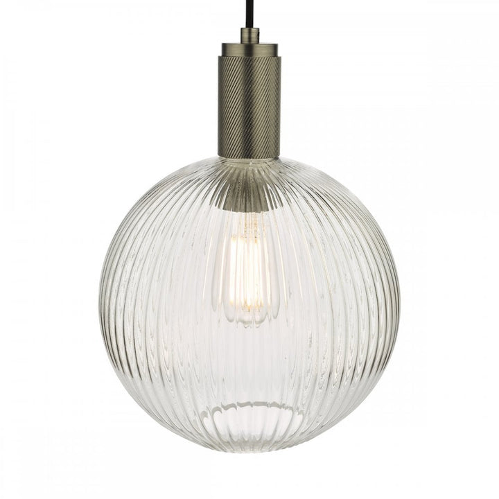 Dar NIK0167-E02 Nikolas Pendant Antique Chrome Ribbed Round Glass