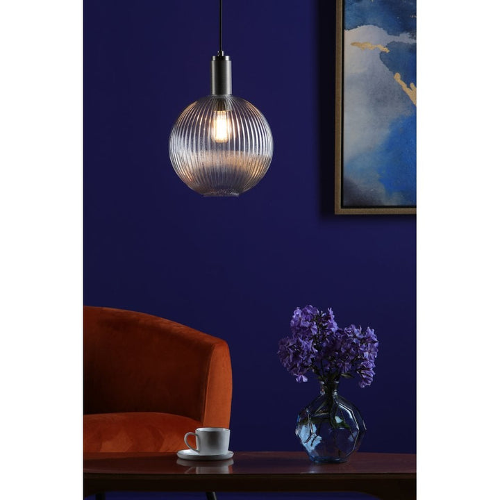 Dar NIK0167-E02 Nikolas Pendant Antique Chrome Ribbed Round Glass