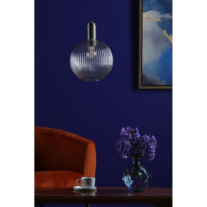 Dar NIK0167-E02 Nikolas Pendant Antique Chrome Ribbed Round Glass