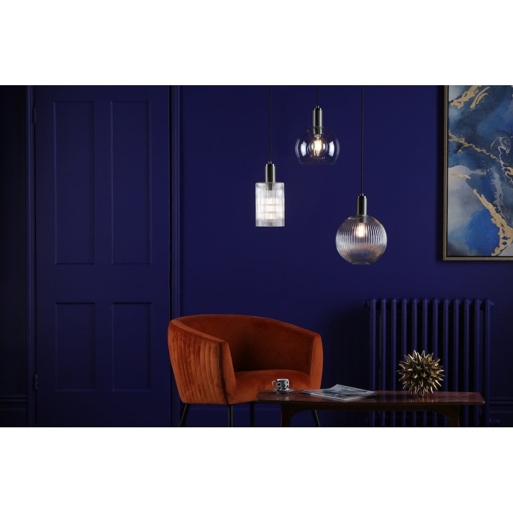 Dar NIK0167-E02 Nikolas Pendant Antique Chrome Ribbed Round Glass