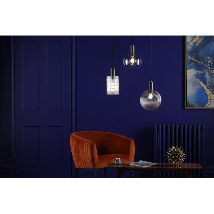 Dar NIK0167-E02 Nikolas Pendant Antique Chrome Ribbed Round Glass