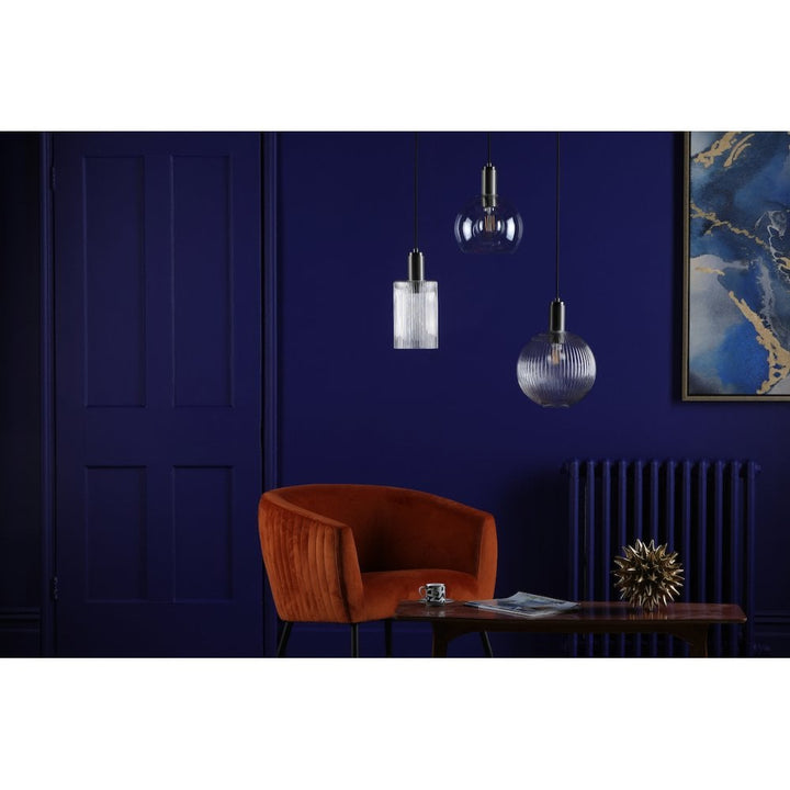 Dar NIK0167-E02 Nikolas Pendant Antique Chrome Ribbed Round Glass