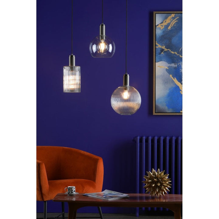 Dar NIK0167-E02 Nikolas Pendant Antique Chrome Ribbed Round Glass