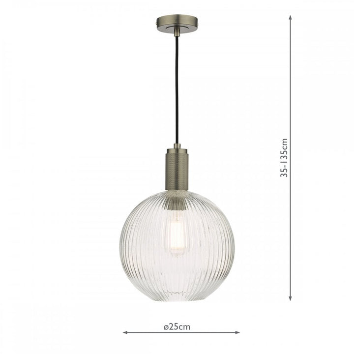 Dar NIK0167-E02 Nikolas Pendant Antique Chrome Ribbed Round Glass