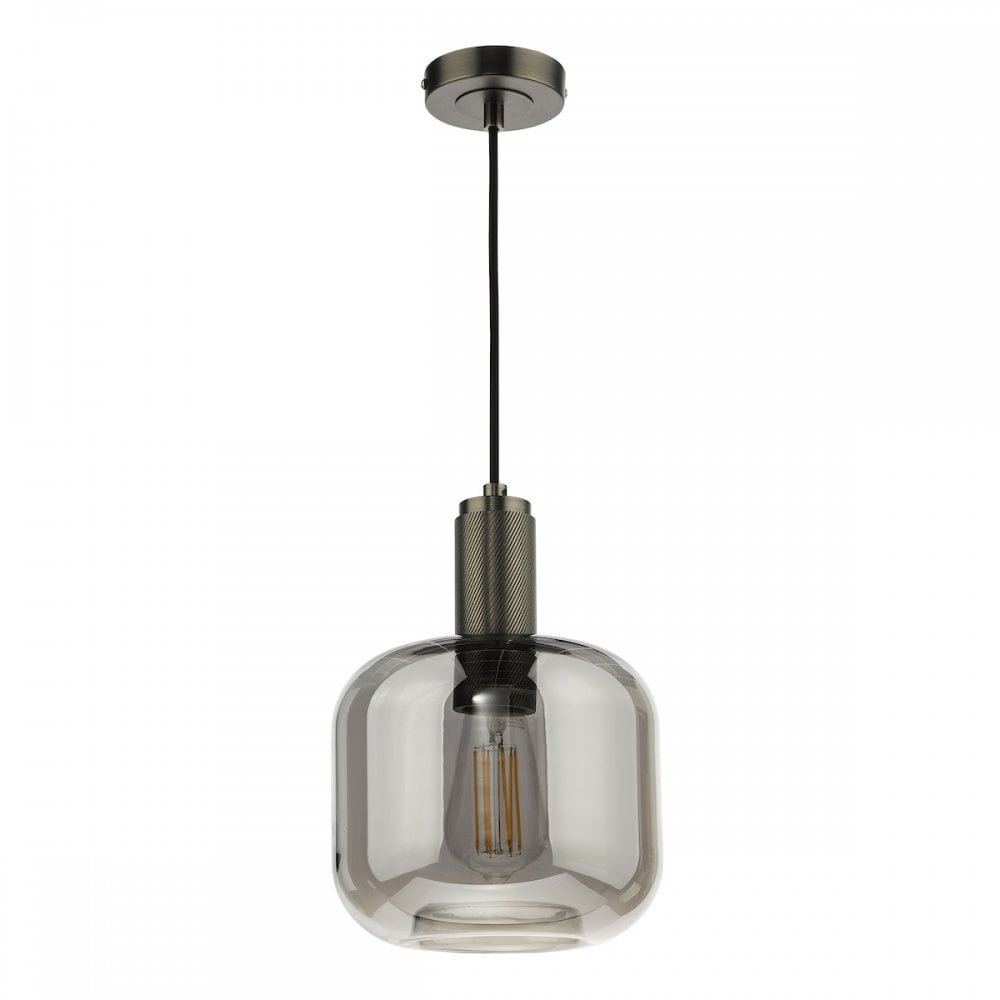 Dar NIK0167-E05 Nikolas Pendant Polished Nickel Smoked Glass