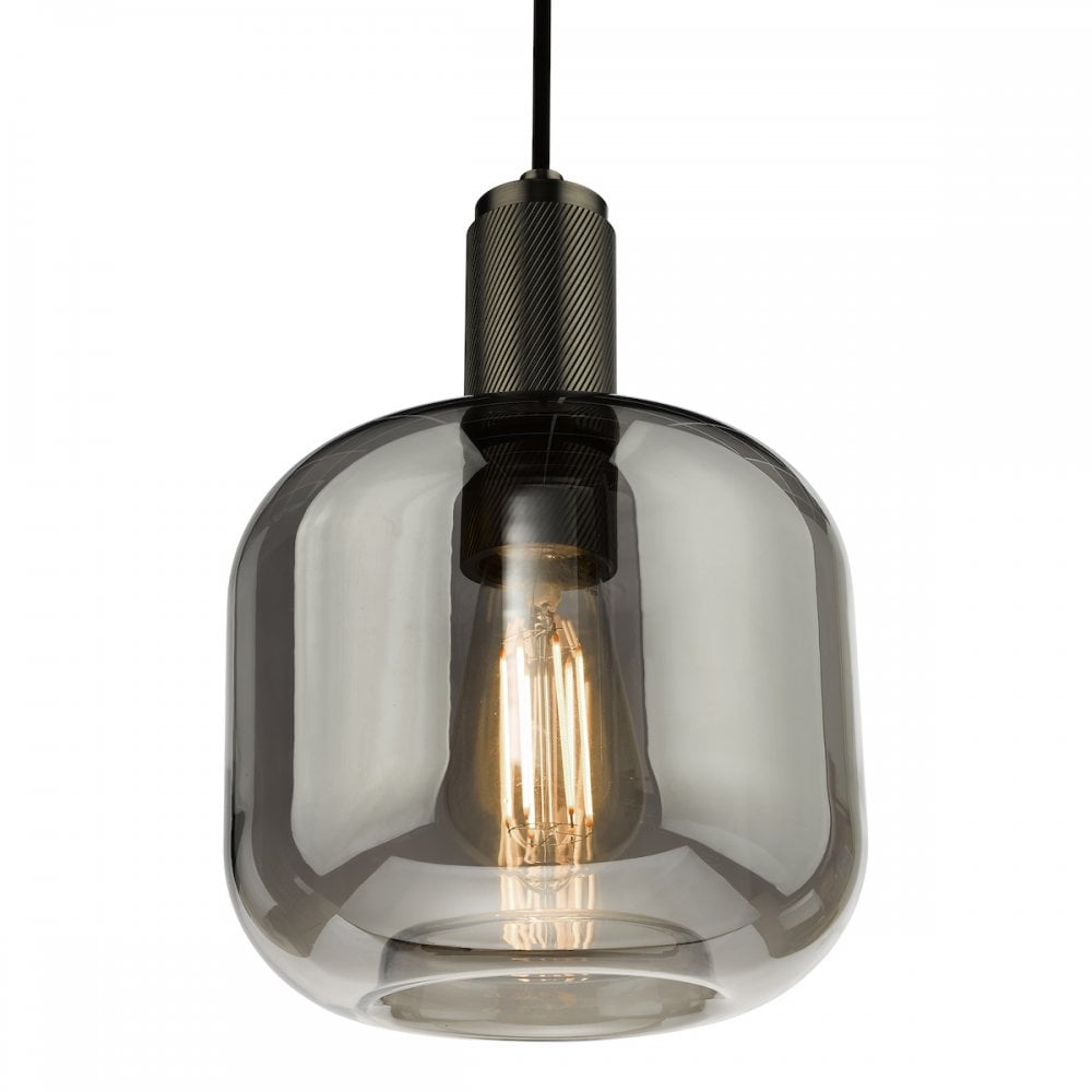 Dar NIK0167-E05 Nikolas Pendant Polished Nickel Smoked Glass