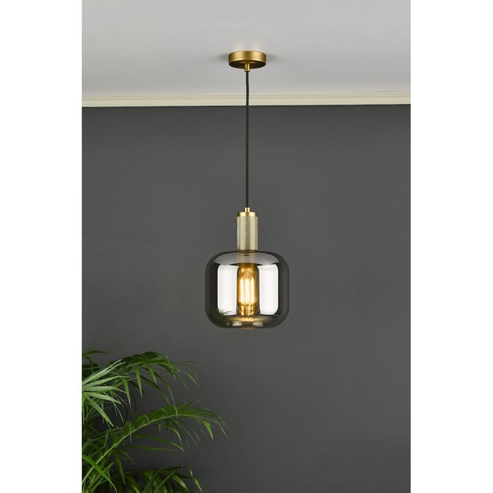 Dar NIK0167-E05 Nikolas Pendant Polished Nickel Smoked Glass
