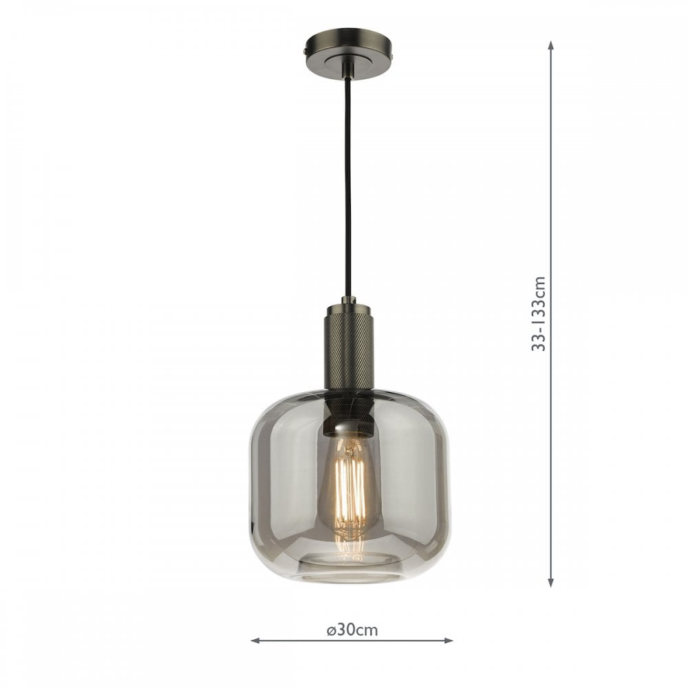 Dar NIK0167-E05 Nikolas Pendant Polished Nickel Smoked Glass