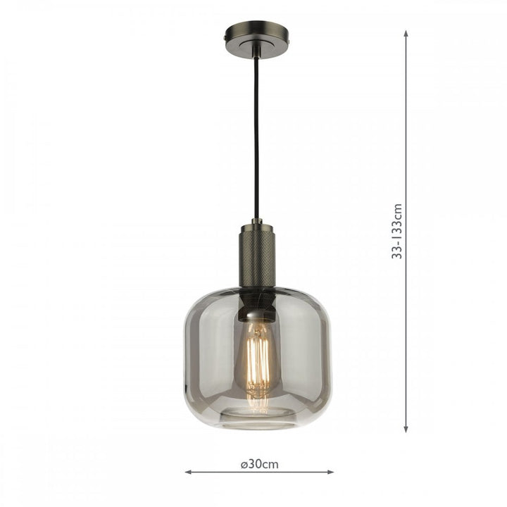 Dar NIK0167-E05 Nikolas Pendant Polished Nickel Smoked Glass