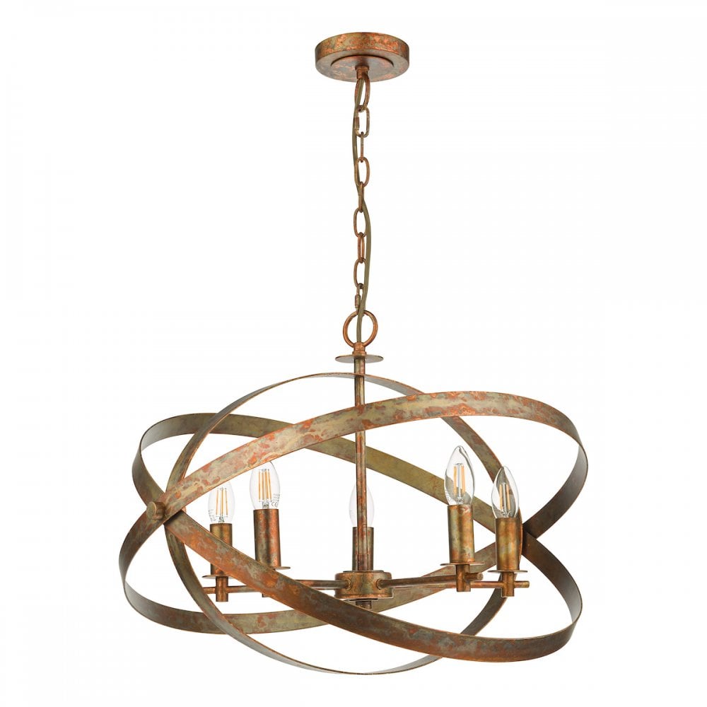 Dar NIT0564 Nitya 5 Light Pendant Mottled Copper