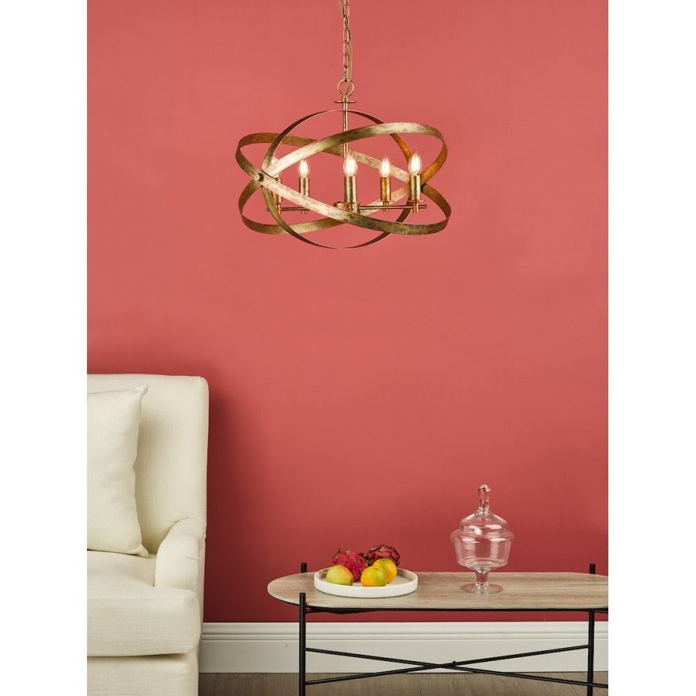 Dar NIT0564 Nitya 5 Light Pendant Mottled Copper