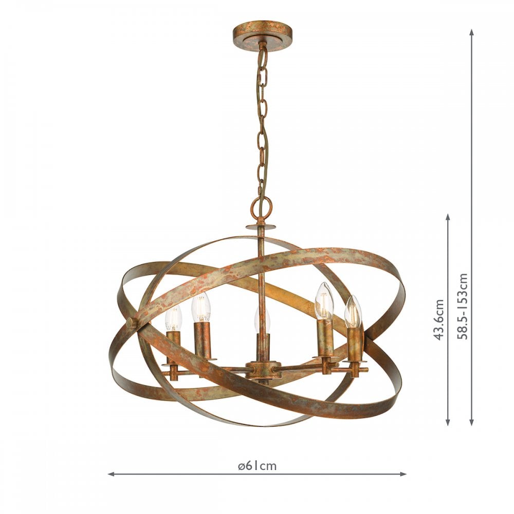 Dar NIT0564 Nitya 5 Light Pendant Mottled Copper