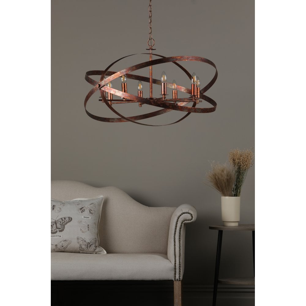 Dar NIT0864 Nitya 8 Light Pendant Mottled Copper