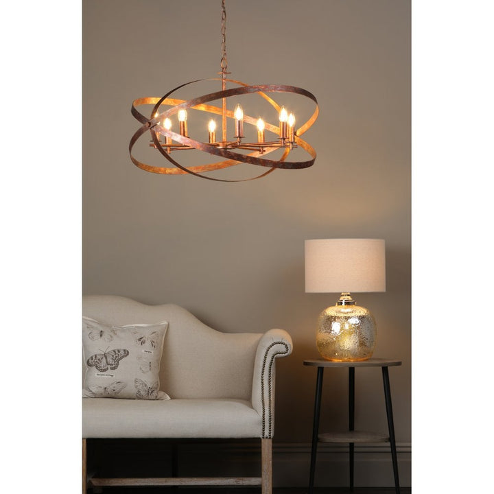 Dar NIT0864 Nitya 8 Light Pendant Mottled Copper