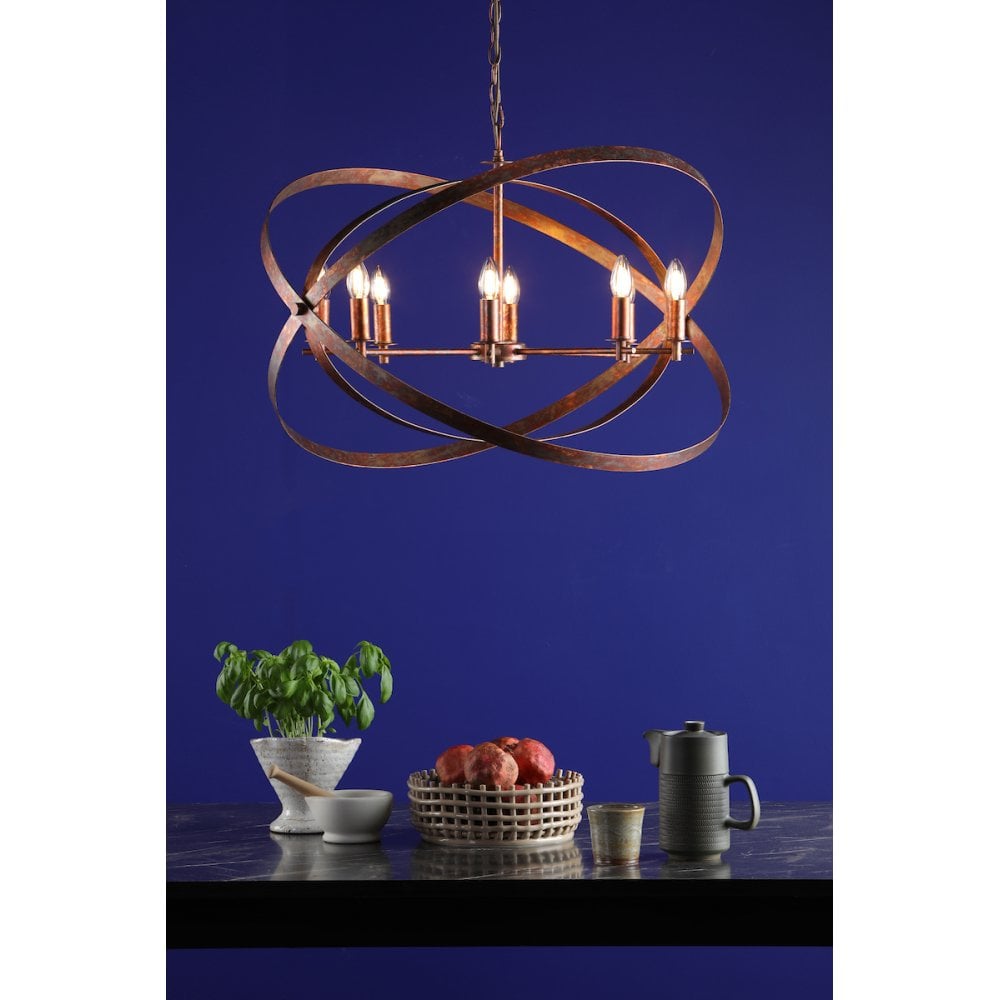 Dar NIT0864 Nitya 8 Light Pendant Mottled Copper