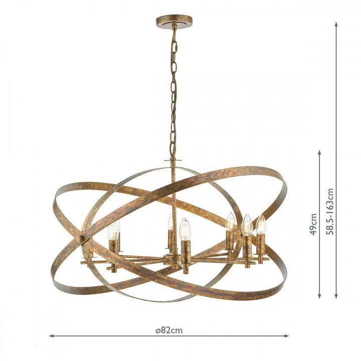 Dar NIT0864 Nitya 8 Light Pendant Mottled Copper