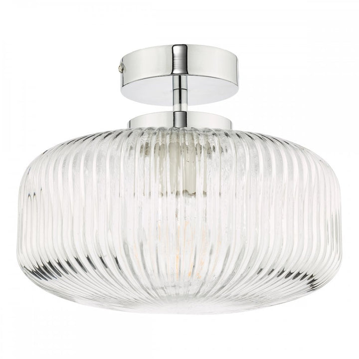 Dar RIV5208 | Riva | Bathroom Semi Flush Ceiling Light | Ribbed Glass & Polished Chrome