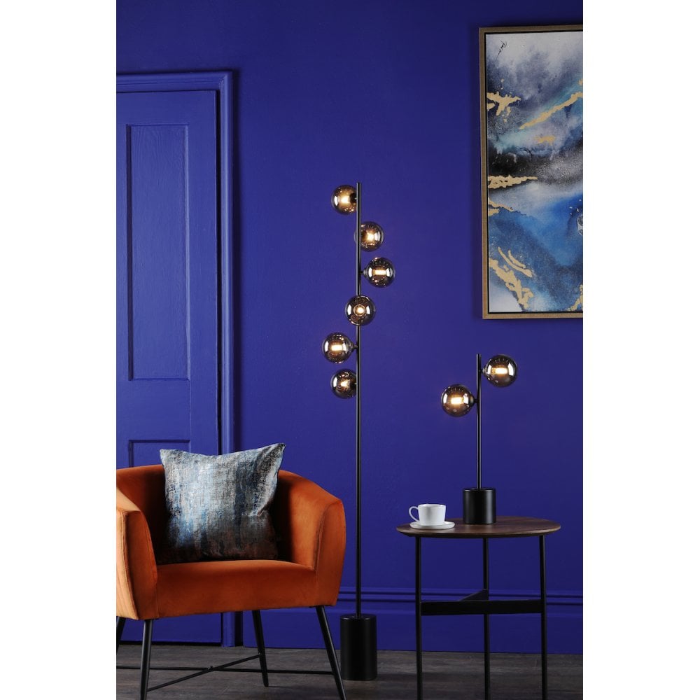Dar SPI4922-01 Spiral 6 Light Floor Lamp Matt Black Smoked Glass