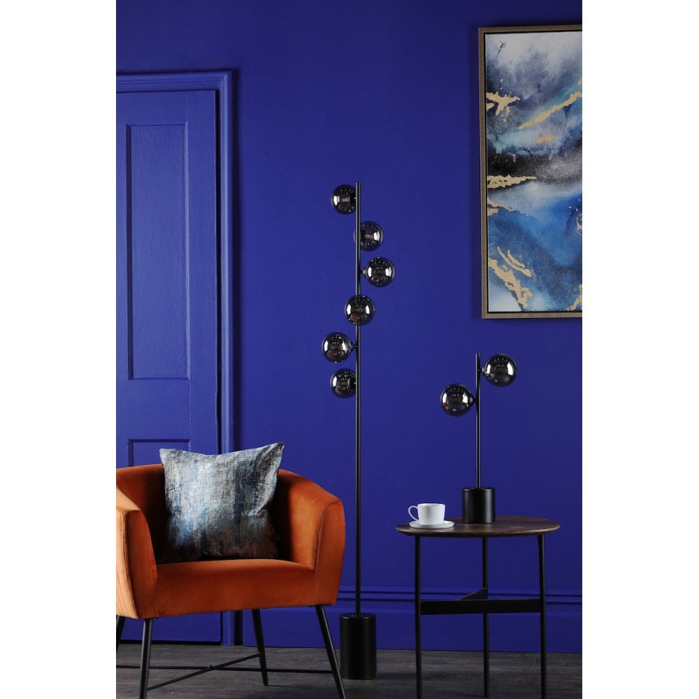 Dar SPI4922-01 Spiral 6 Light Floor Lamp Matt Black Smoked Glass