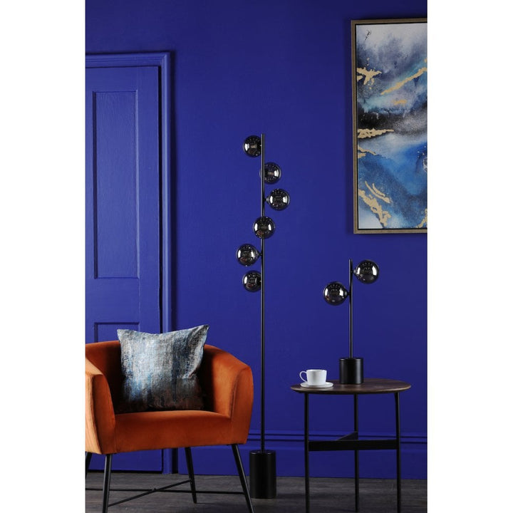 Dar SPI4922-01 Spiral 6 Light Floor Lamp Matt Black Smoked Glass