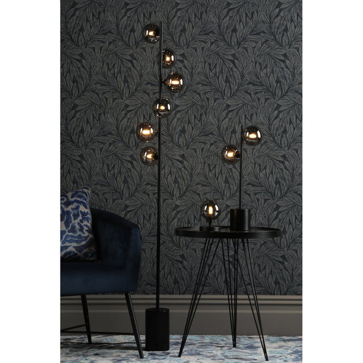 Dar SPI4922-01 Spiral 6 Light Floor Lamp Matt Black Smoked Glass