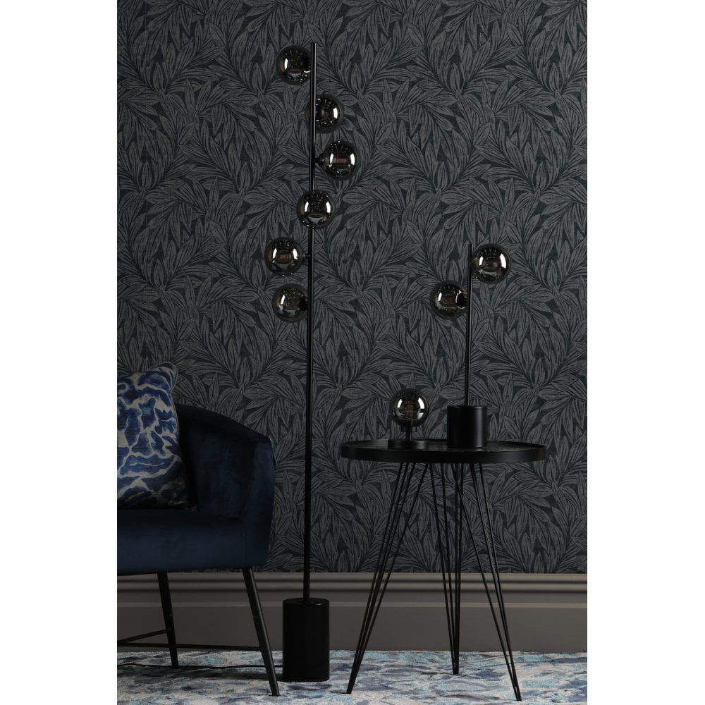 Dar SPI4922-01 Spiral 6 Light Floor Lamp Matt Black Smoked Glass