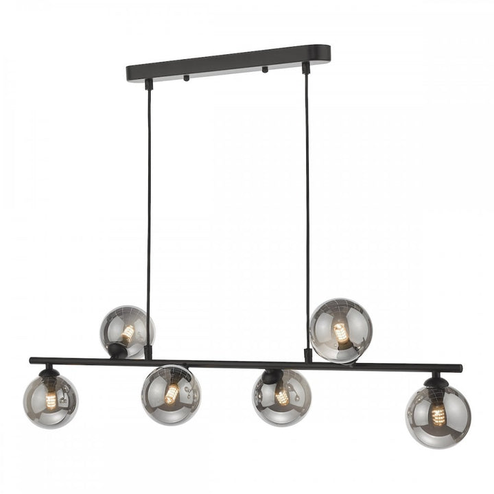 Dar SPI6422-01 Spiral 6 Light Bar Pendant Matt Black Smoked Glass